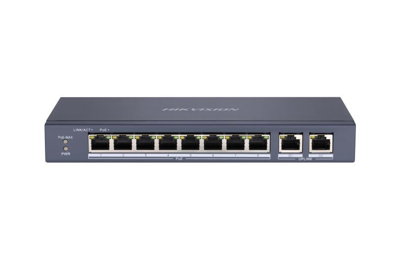 10/8 PoE switch, 8x PoE 100Mbps, 2x uplink 1Gbps, max.60W