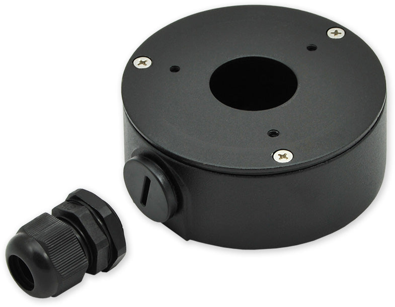 černý zapojovací box kulatý, černý, průměr 90 mm