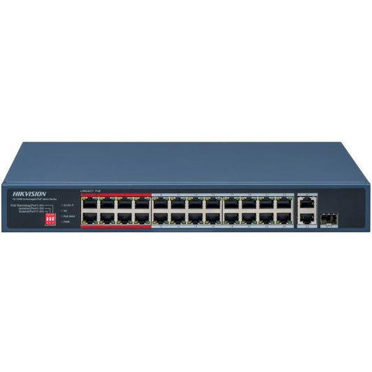 26/24 PoE switch, 24x PoE 100Mbps, 1x uplink 1Gbps, 1x SFP, max.230W