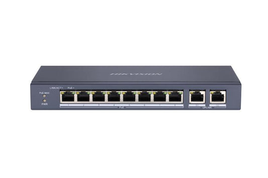 10/8 PoE switch, 8x PoE 100Mbps, 2x uplink 1Gbps, max.60W
