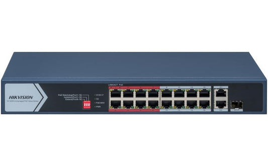 18/16 PoE switch, 16x PoE 100 Mbps, 2x uplink 1Gbps, 1x SFP, max.130W